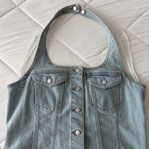 Universal Thread Light Blue Denim Halter Top with Snap Buttons